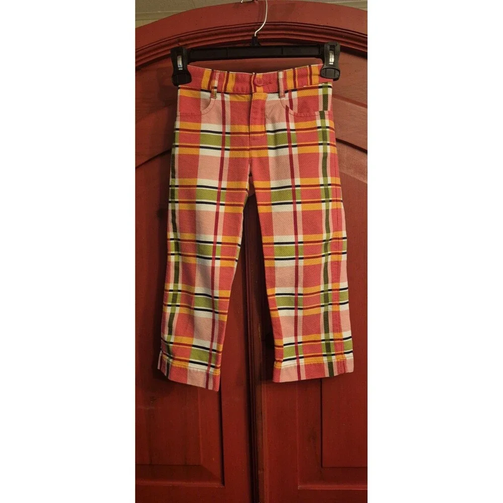 Gymboree Girls 8 Multicolored Spring Plaid Pants  100% Cotton Pink Green READ